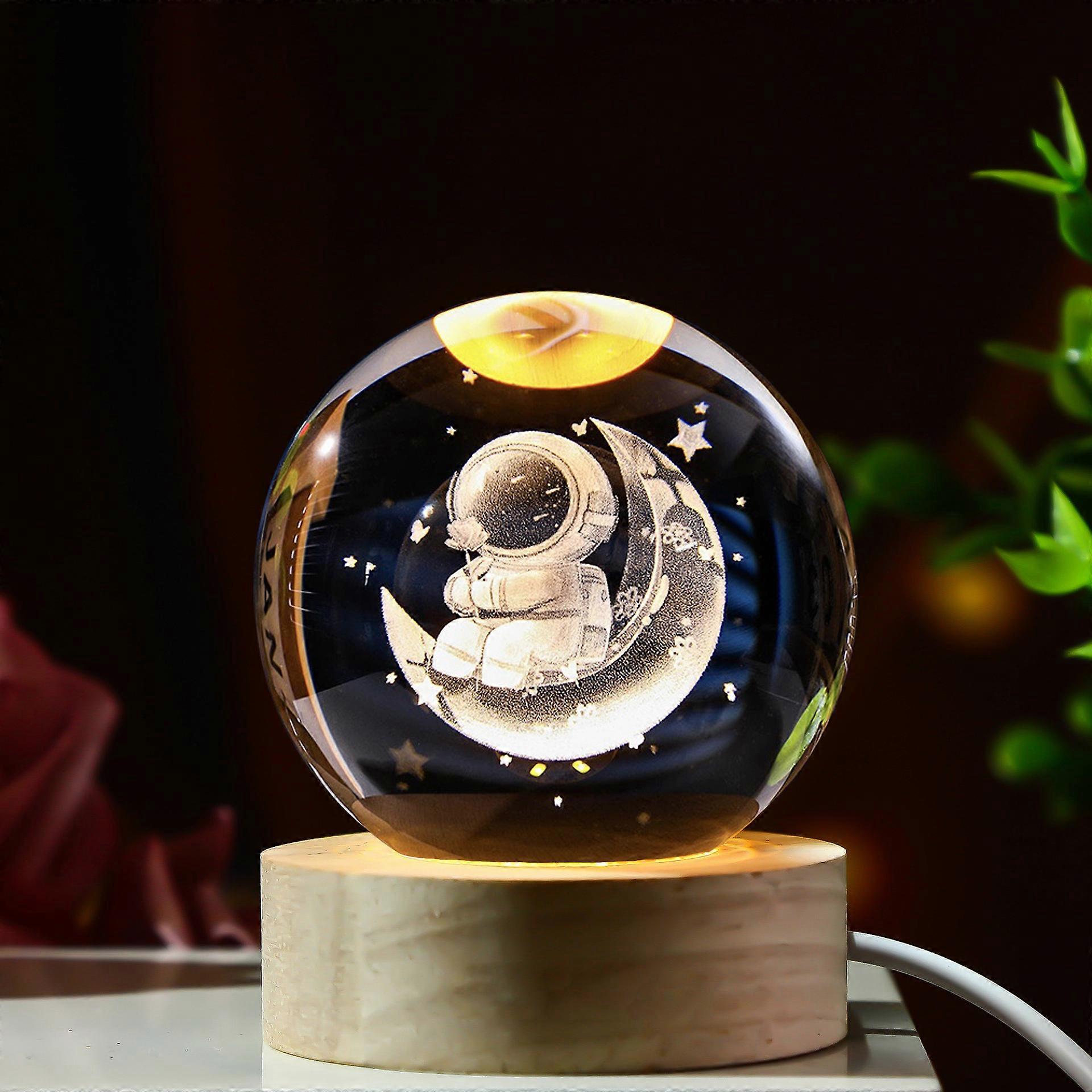 LED Crystal Ball with 3D Engraved Moon Astronaut