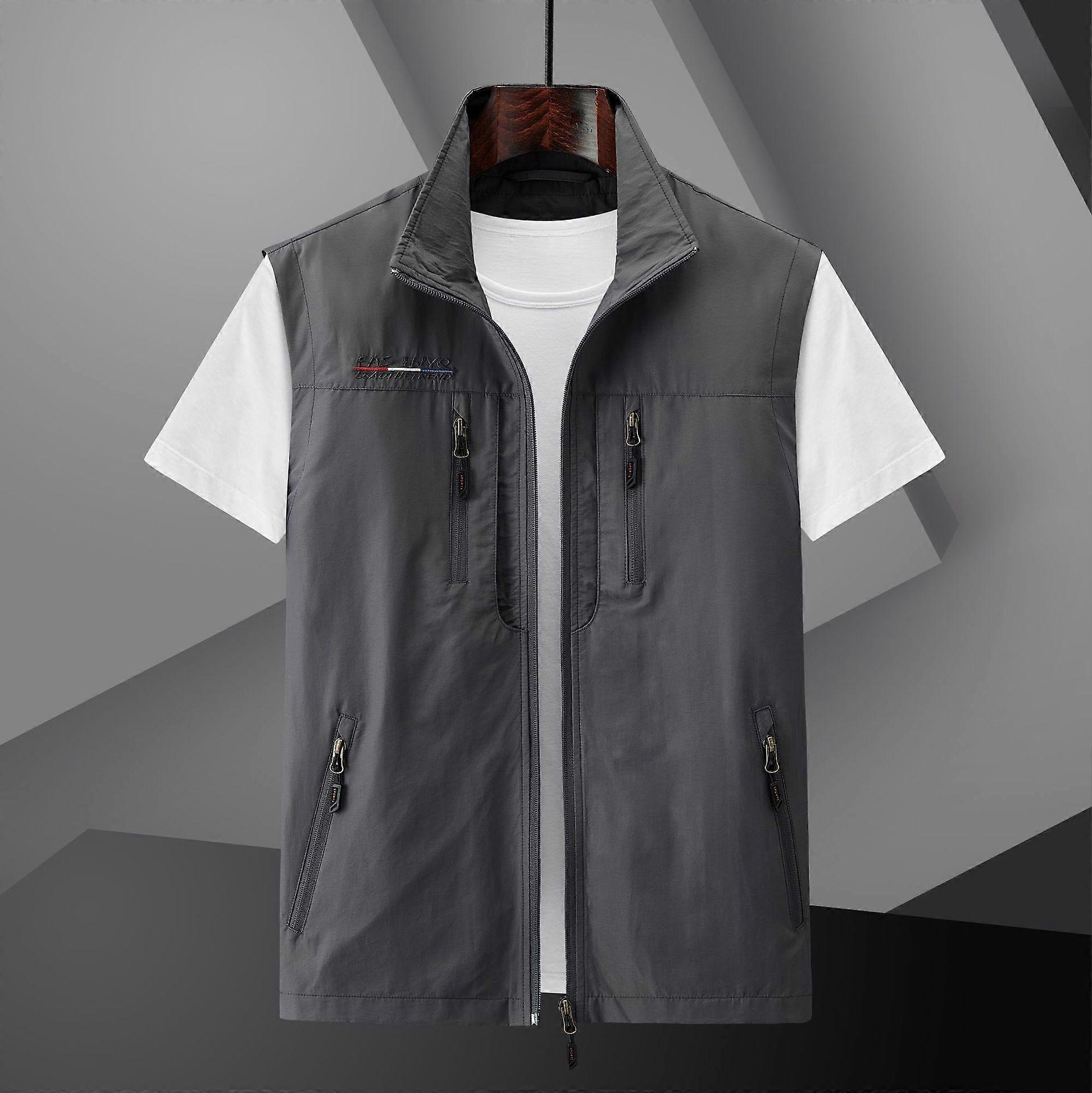 Spring And Summer New Outdoor Sports Thin Vest Solid Color Zipper Jacket Men's Multi-pocket Work Sports Vest Large Size M-6XL