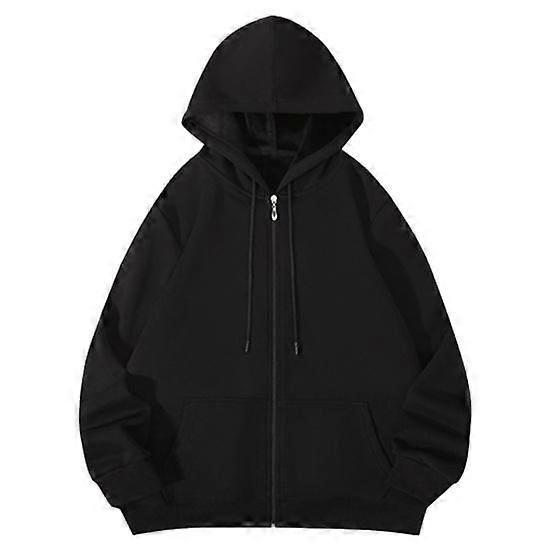 Men Autumn Winter Fleece Hoodie with Pocket Zipper Placket Solid Color Long Sleeve Cozy Stylish Coat