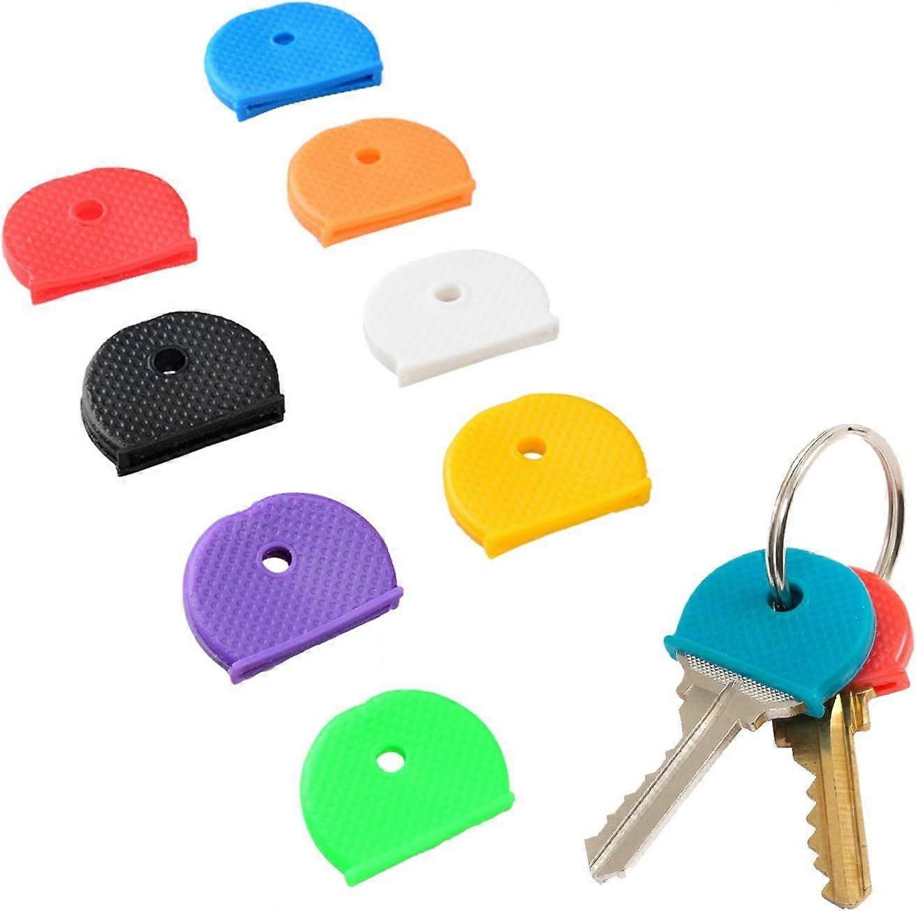 32 Pack 1" Key Caps in 8 Assorted Colors for Standard Flat House Keys (Does Not Fit Odd Shaped Keys)