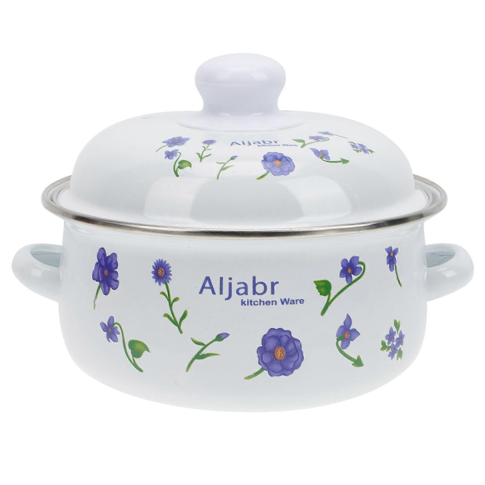 Marmite à deux poignées avec couvercle en émail, marmite à soupe domestique