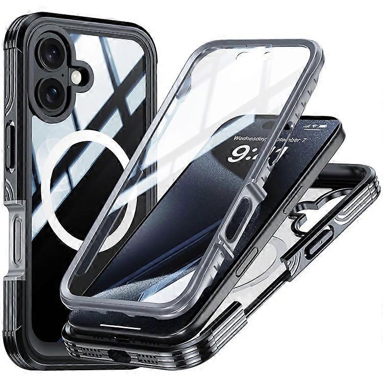 Compatible For iPhone 16 Magnetic Case with Tempered Glass Film PC + TPU Full Rugged Phone Cover