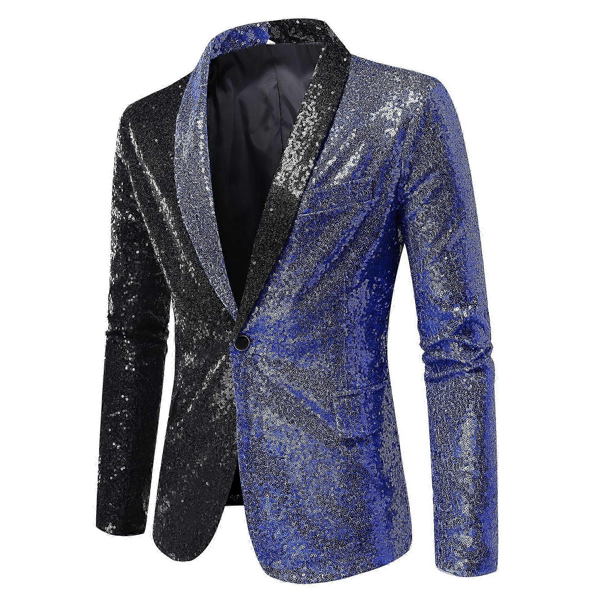 Blazer con paillettes glitter per gli uomini con un pulsante con colletto a picco Tuxedo Jacket A