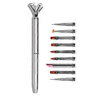 Diamant Acryl Nail Art Brush Metal Handle Builder Uv Gel Nagellak Borstels Schilderen Dotting Pen Liner Nail French Brush