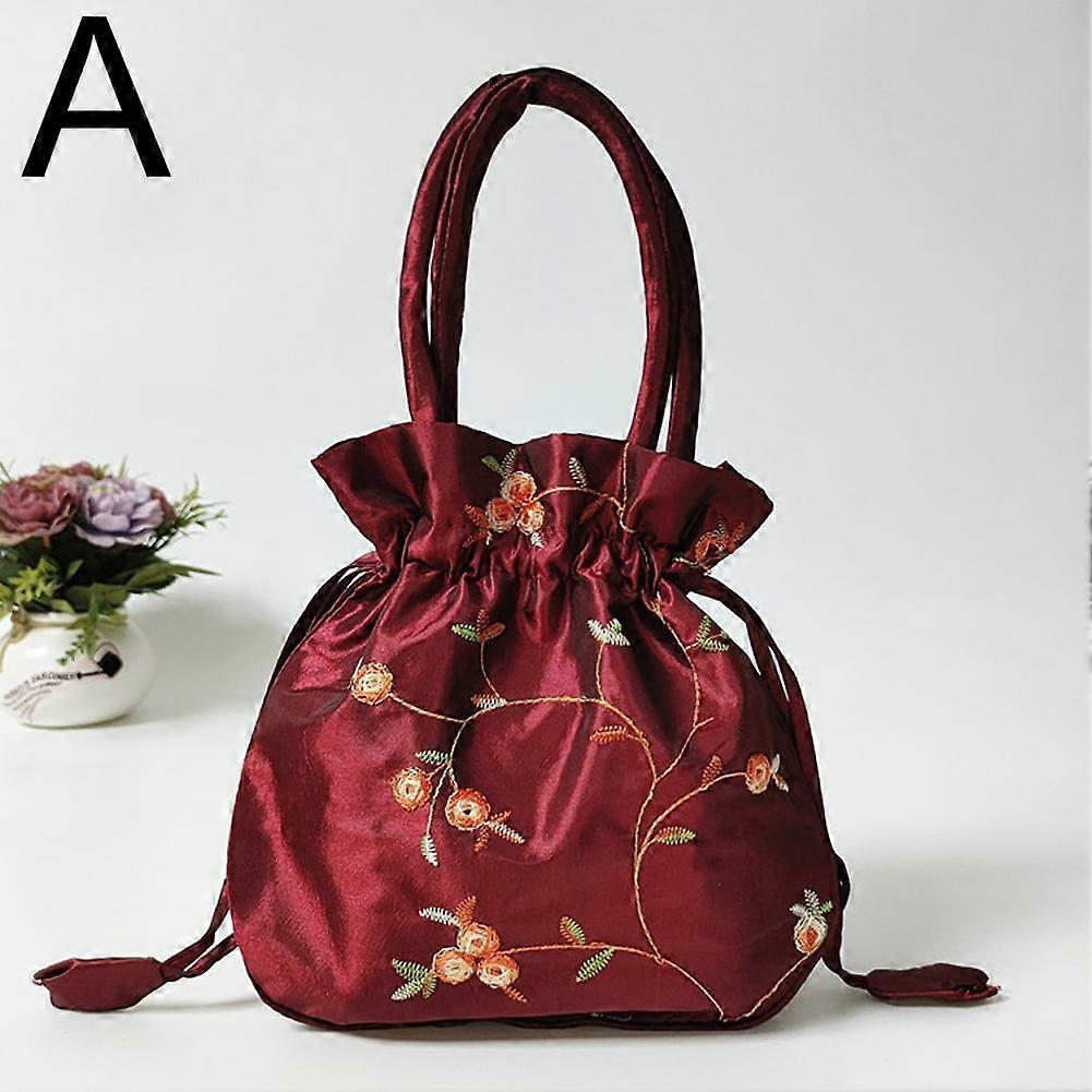 Nouveau petit sac à main brodé pour femmes style ethnique sac seau à cordon