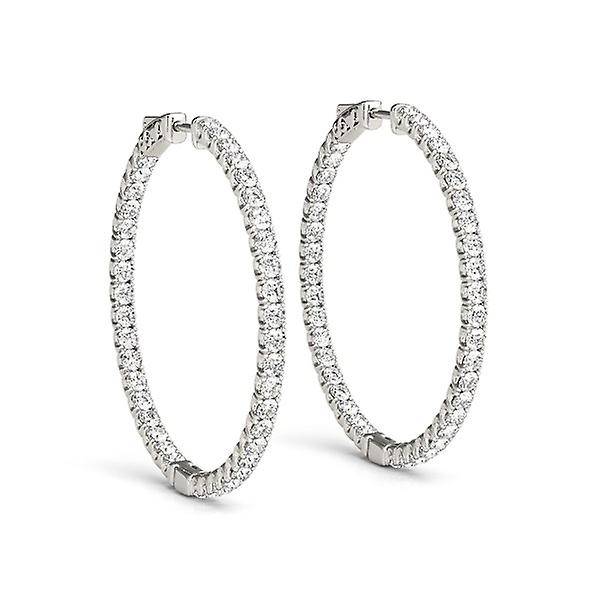 14k White Gold Diamond Hoop Earrings Shared Prong Setting (2 cttw)