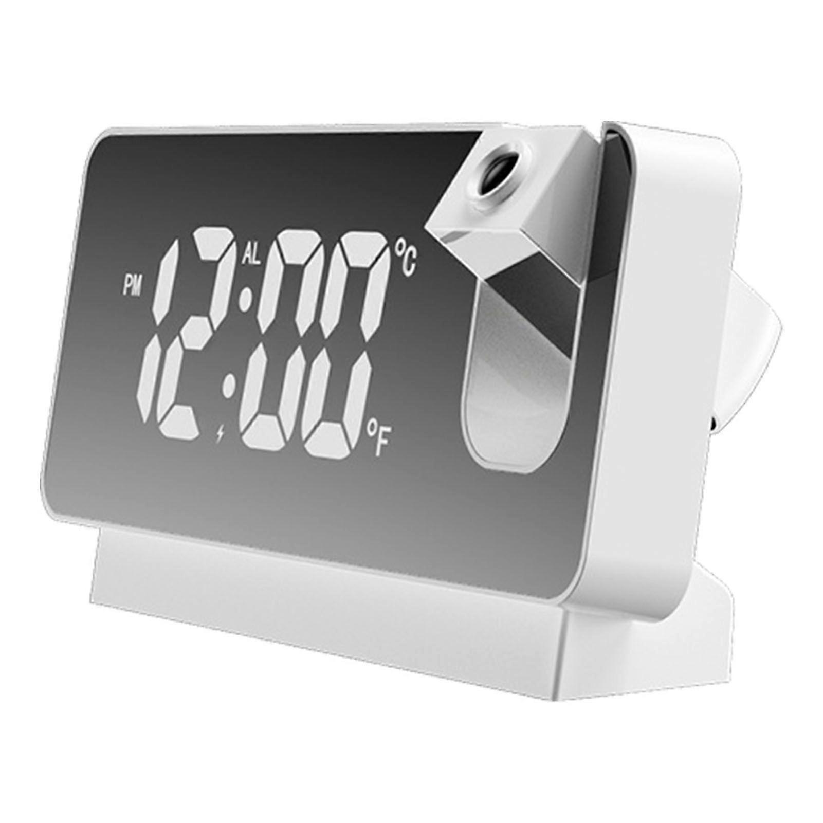Projection Alarm Clock Flexible Adjust Creative LED Mirror Digital Clock with Temperature Display Power Off Memory,White