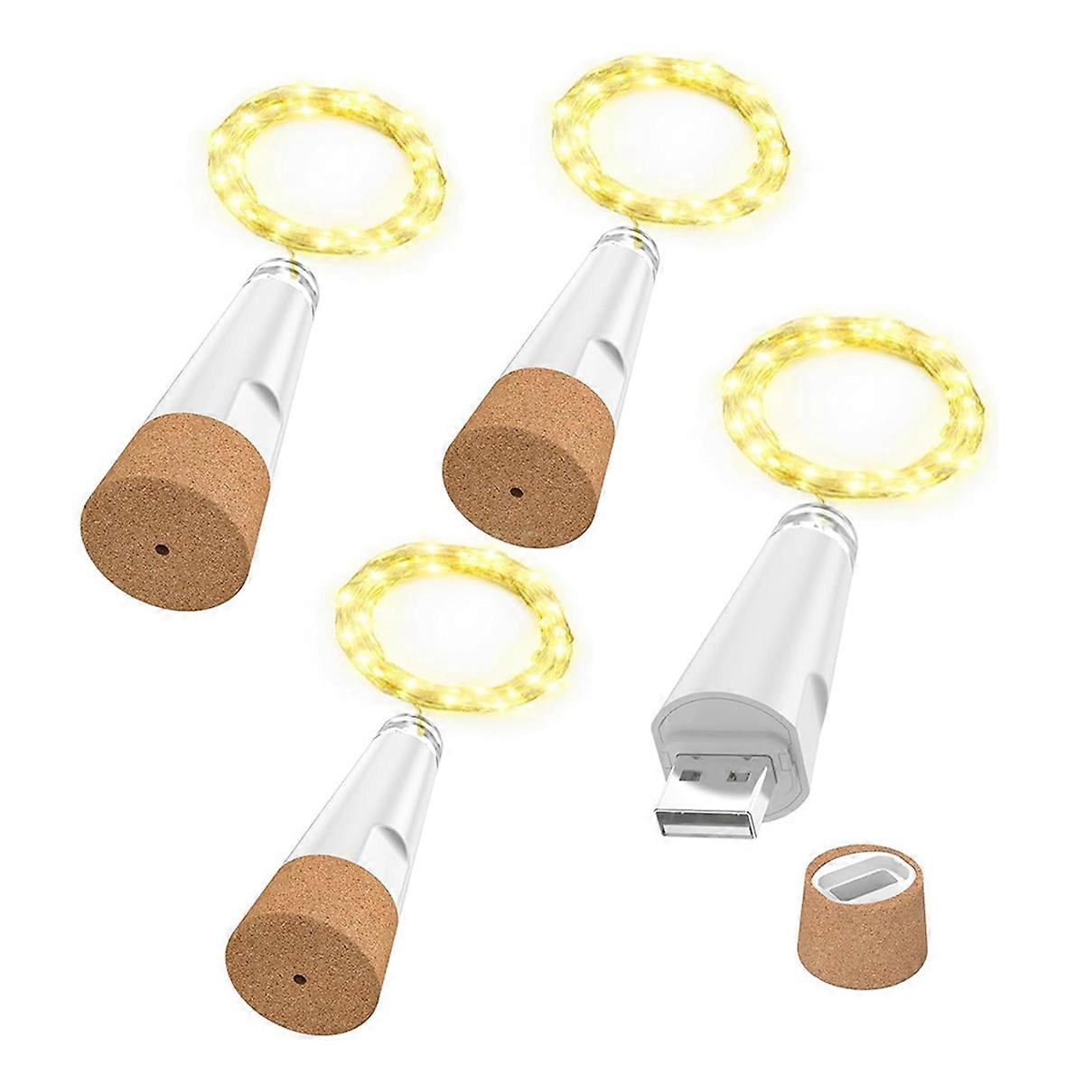 Wine Bottle Lights with Cork, USB Rechargeable Fairy Lights 4 Pack