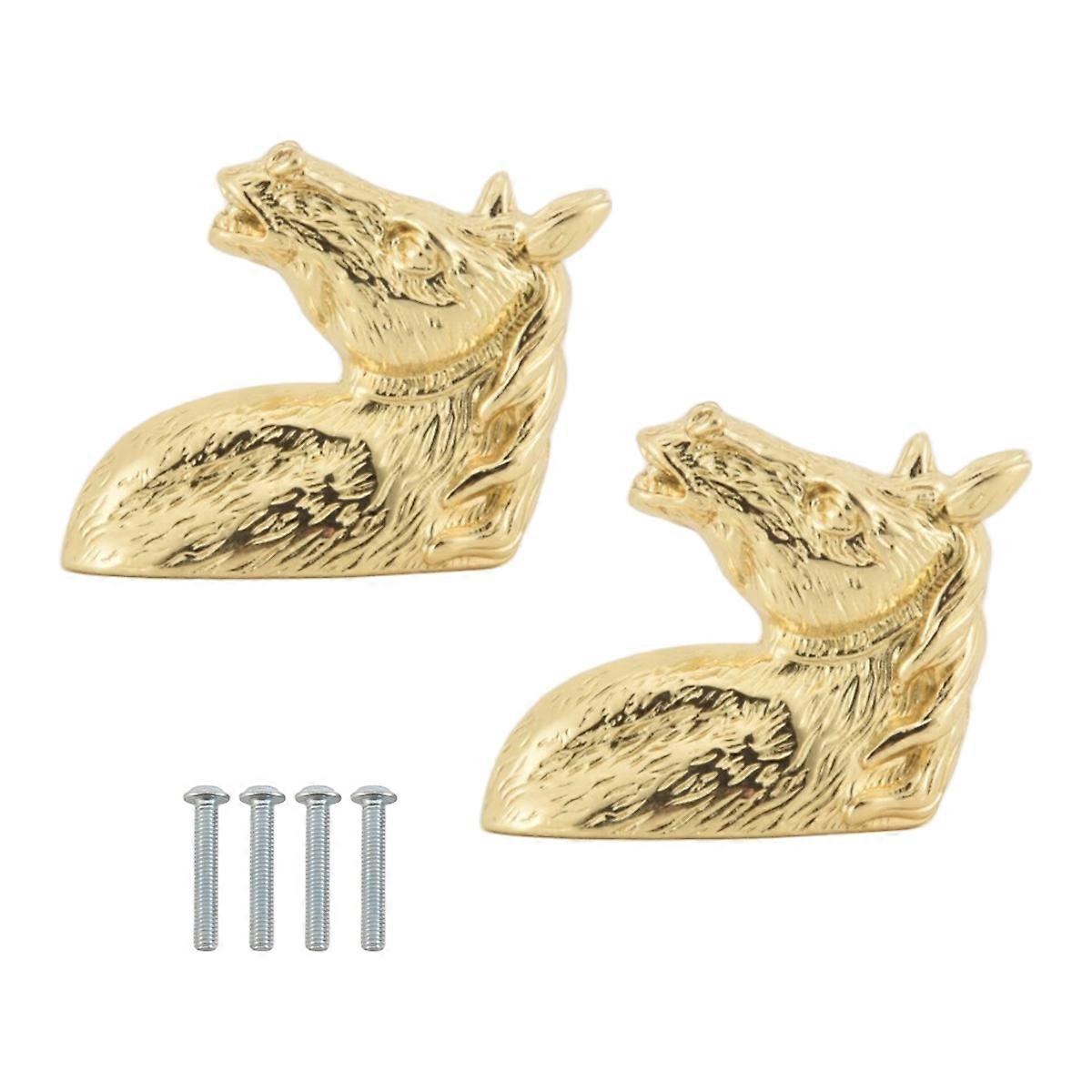 2PCS Antique Door Handles Animal Handle Horse Head Zinc Alloy(Golden)