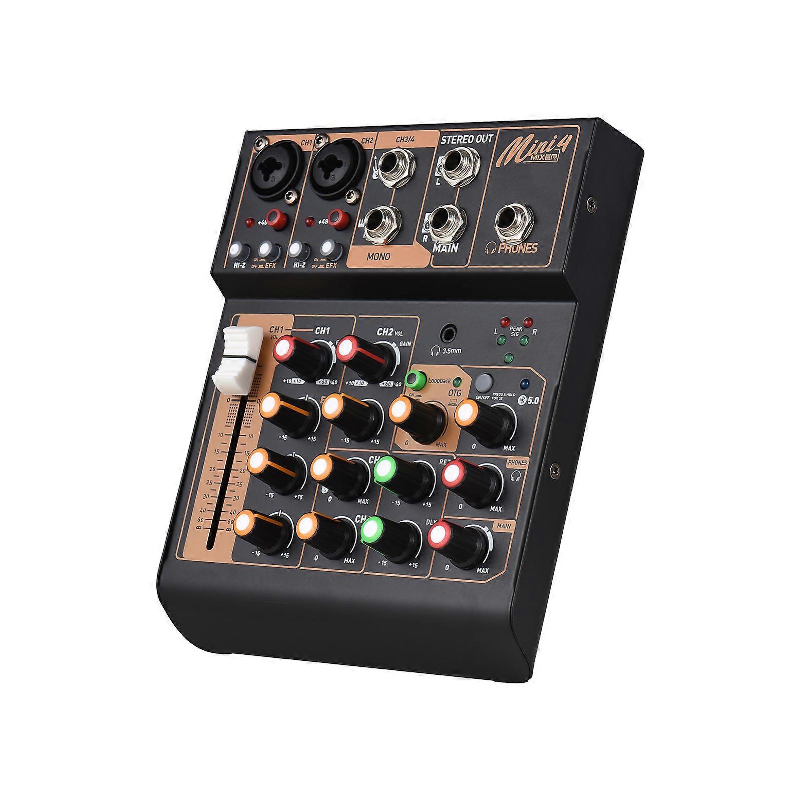 Portable 4-Channel DJ Mixer Console Bluetooth USB 15x17.7x4cm