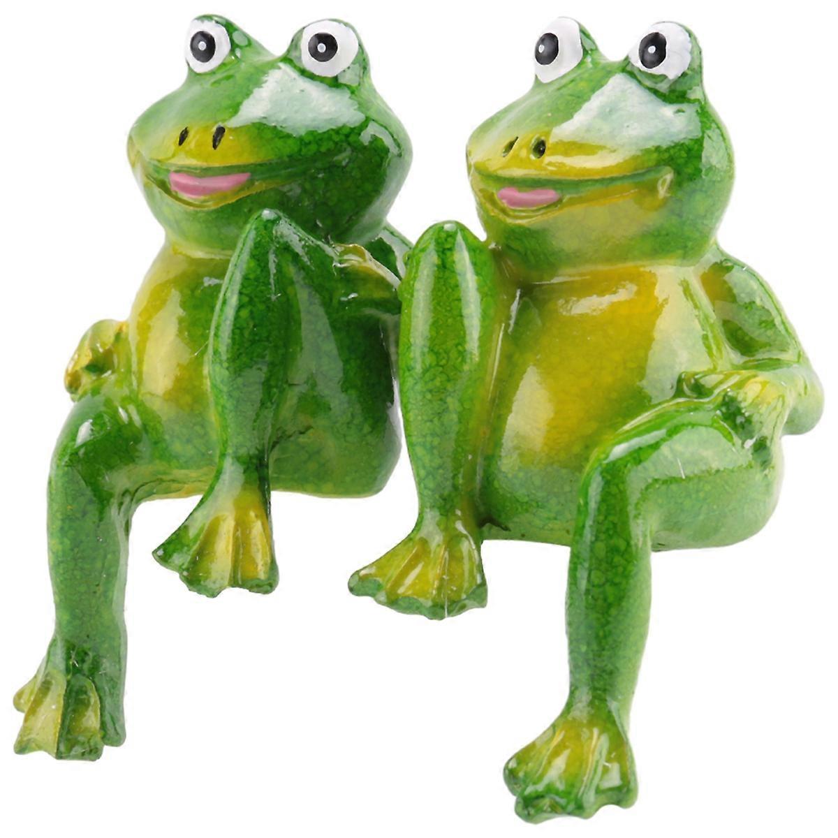 2Pcs/Set Cute Resin Sitting Frogs Garden Store Decorative S2
