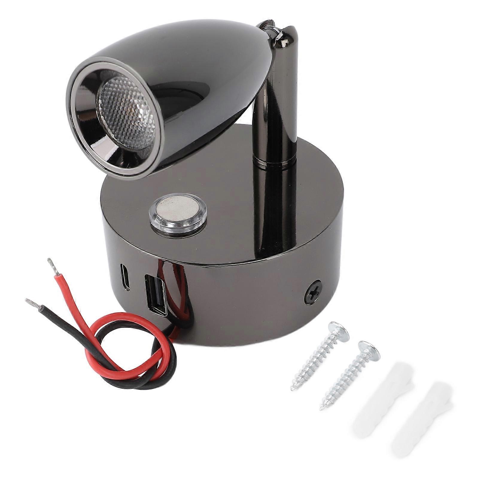 RV Reading Light, USB Port, Matte, 3 Colors, Dimmable, Touch Switch, RV Reading Wall Light, DC12-24V, Black Plated