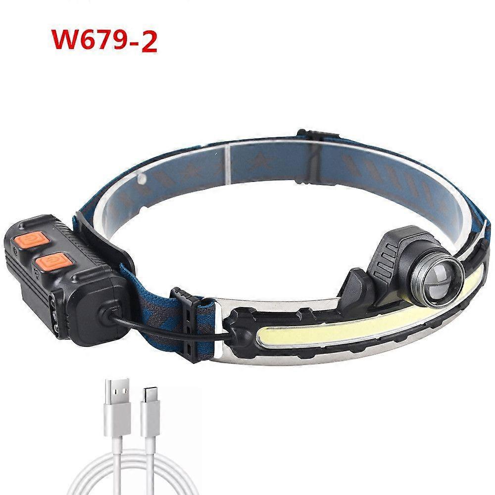 High-Power XPG+COB LED Headlamp with Power Display and Type-C Charging, Dual Zoom Light, Stainless Steel for Outdoor Camping Hiking