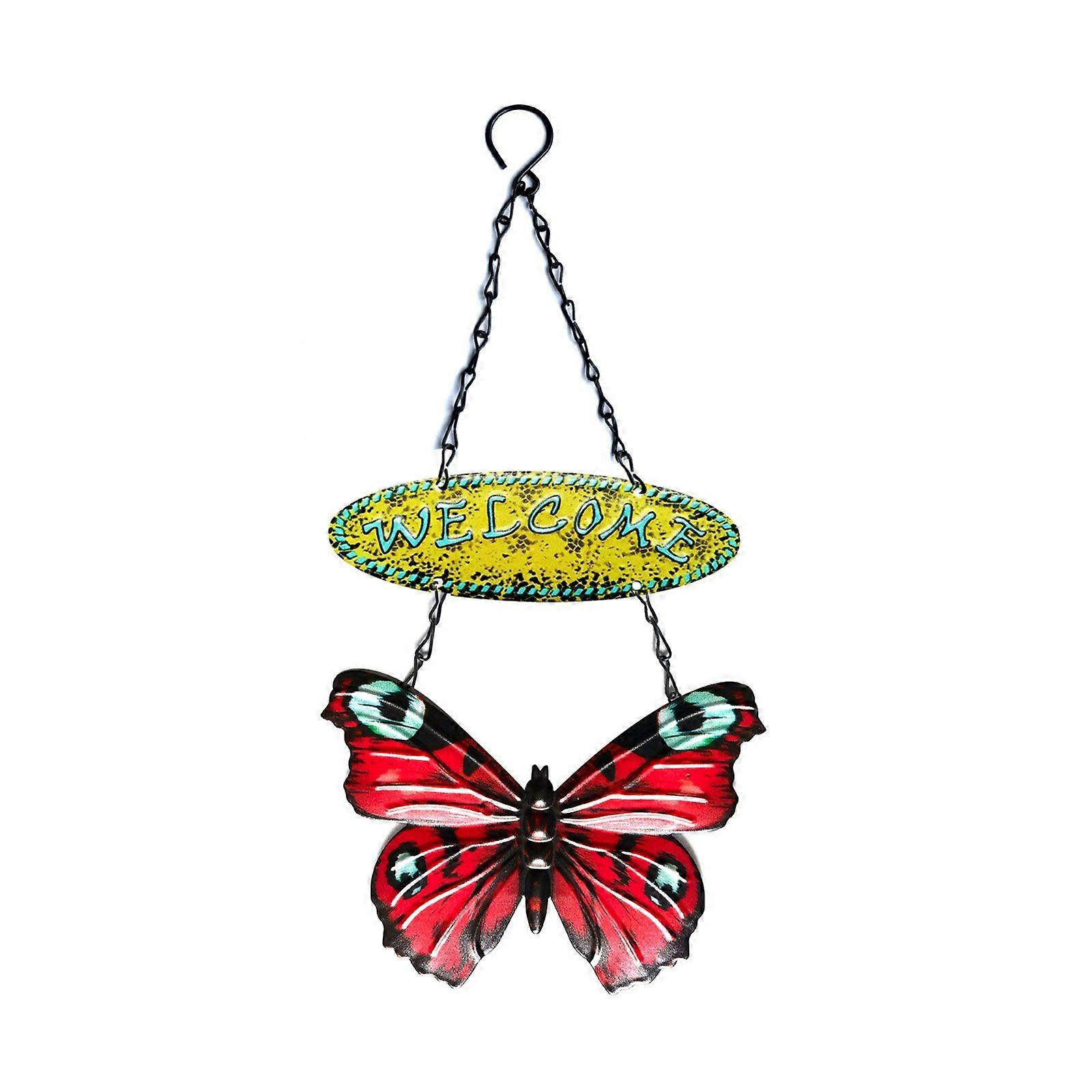 لافتة ترحيب على شكل فراشة مصنوعة من الحديد لتزيين الحائط وتعليقها على الباب والنوافذ وديكور المنزل والحديقة