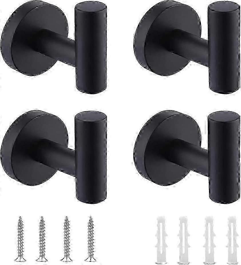 4Pcs Bathroom Towel Hooks Black Wall Hook, Coat Hook Robe Hook, Black