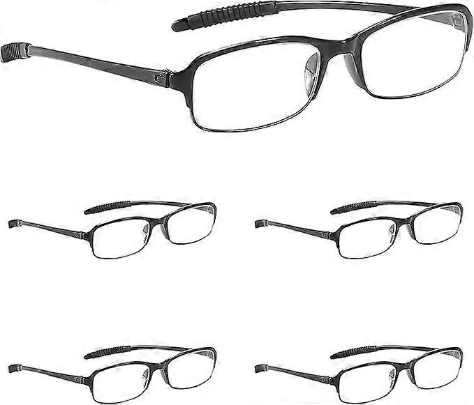 PROFLEX Lightweight Flexible Reading Glasses Pack of 5 - Impact Resistant Scratch-Resistant Bendable Non-Slip Unisex Oval Black 2.0 Dioptres