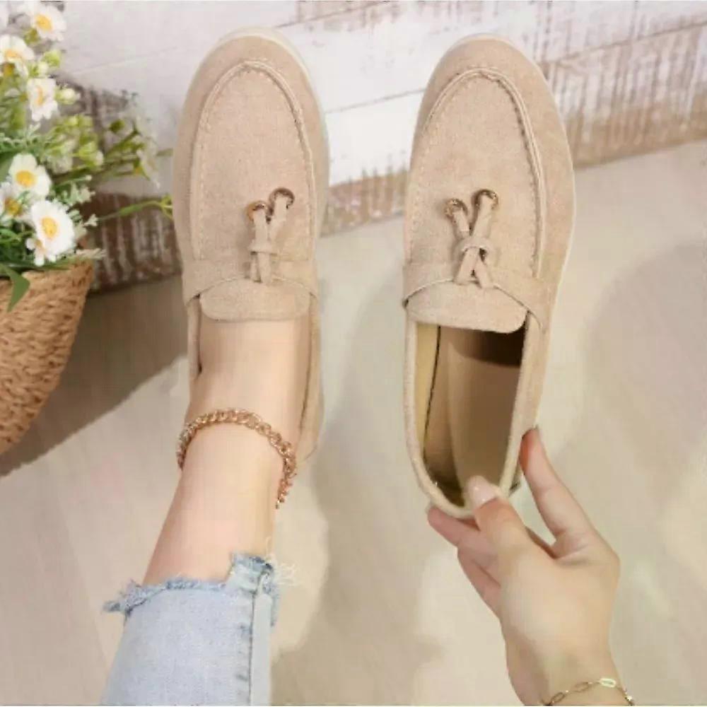 חדש מזדמן שטוח תחתון פרדות לנעול ציצית לופרס אופנה נשים נעליים בודדות מותג מתכת אבזם נעלי בית נוח להחליק על נעליים