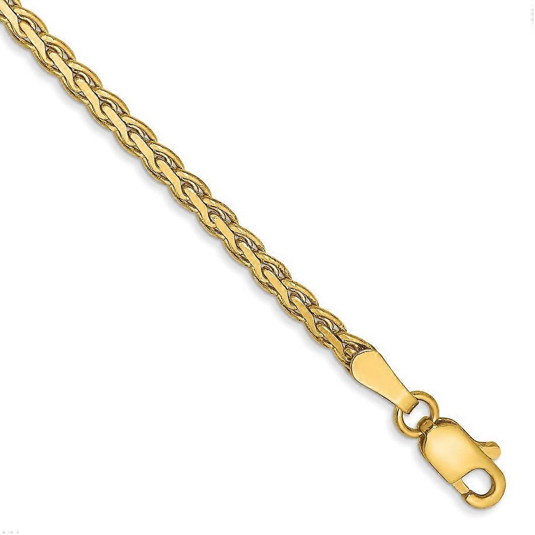 14Kイエローゴールドソリッドポリッシュ2.5mmフラットウィートチェーンブレスレット7インチロブスタークローリンク-女性と男性のためのブレスレット