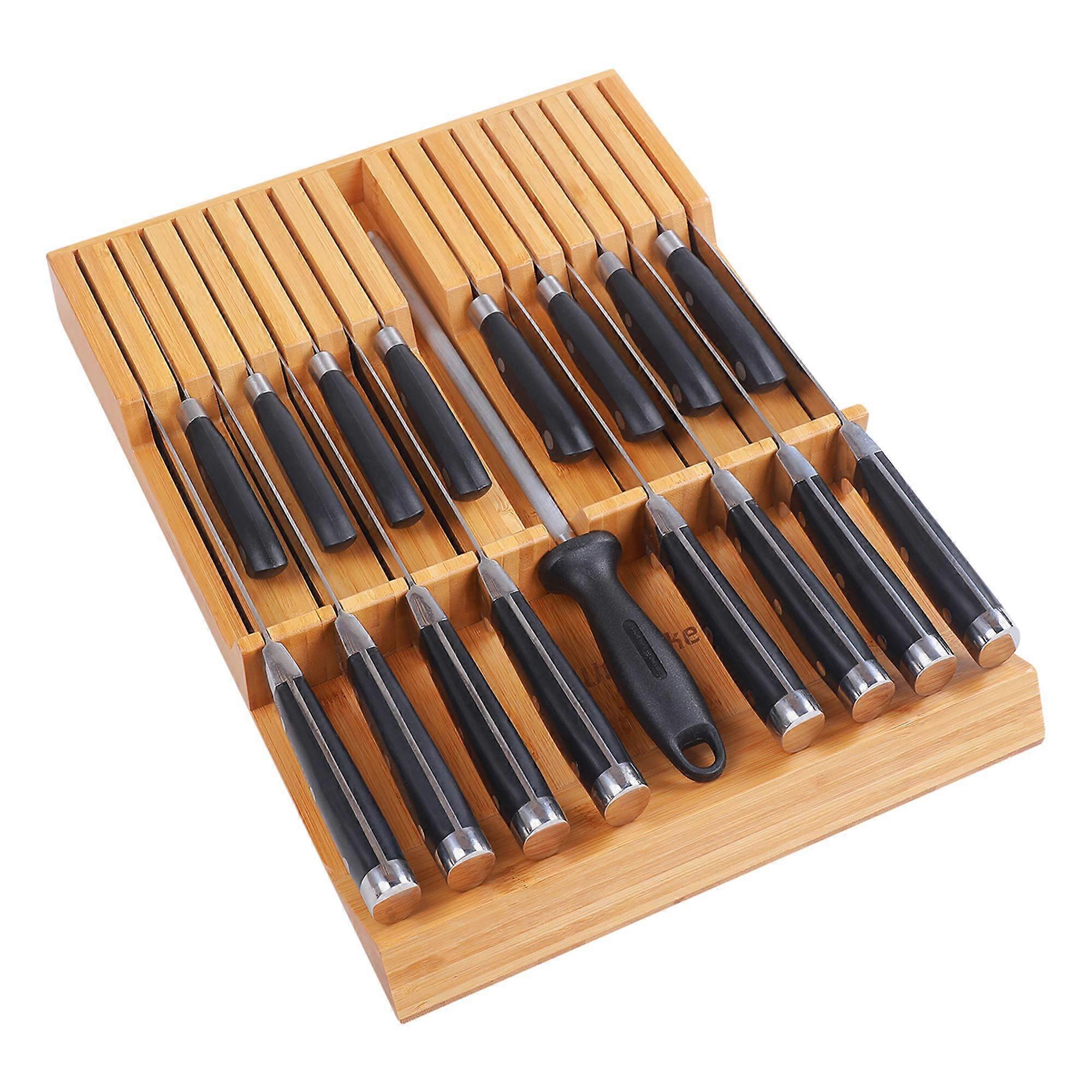 Bamboo Knife Block for Kitchen Large Size