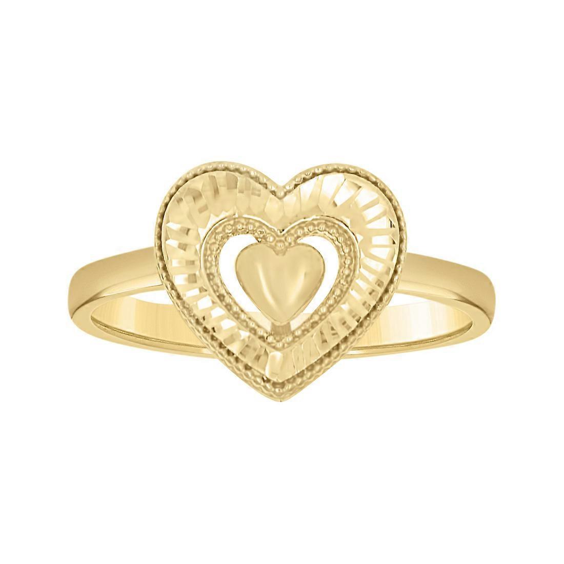 K10イエローゴールドレディースラブハートインハートリング10.7x1.9mm幅のステートメントリング女性用-2.1グラム