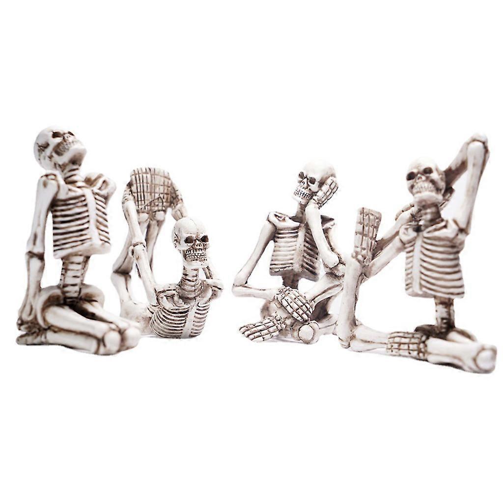 3.54 Inch Set of 4 Yoga Skeleton Figurines Small Shelf Sitters Computer Top Statue Home Decor for Halloween