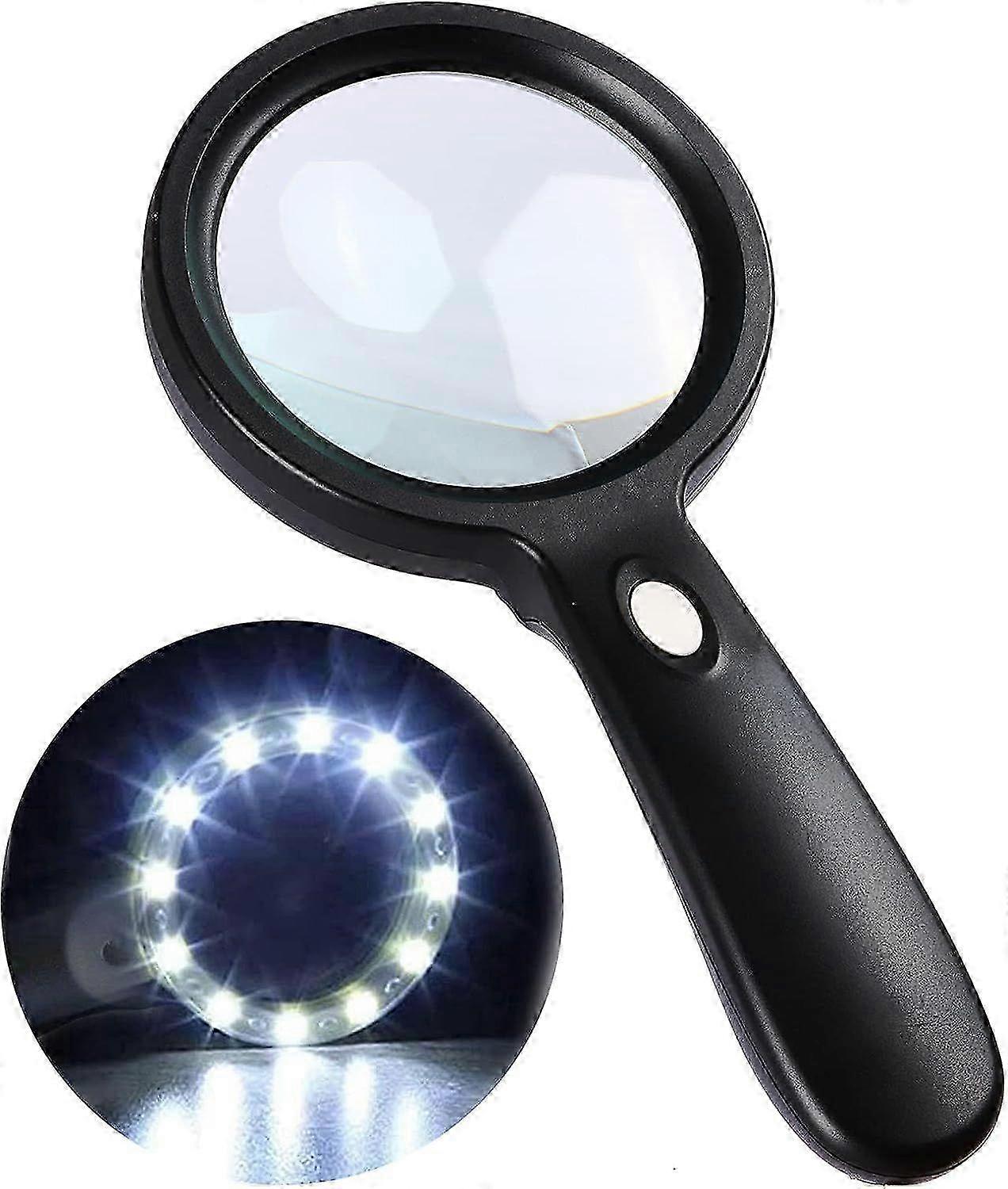 10X Handheld Magnifying Glasses, (2 Pcs) High Power Jumbo Lighted Magnifiers Lens, Suitable for Various Uses