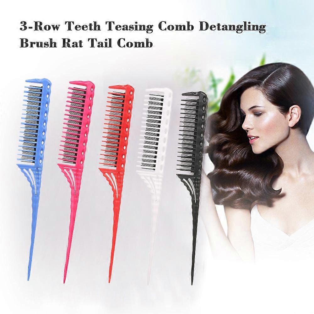 3-Row Teeth Teasing Comb Detangling Brush Rat Tail Comb Adding Volume Back Coming Hairdressing Combs