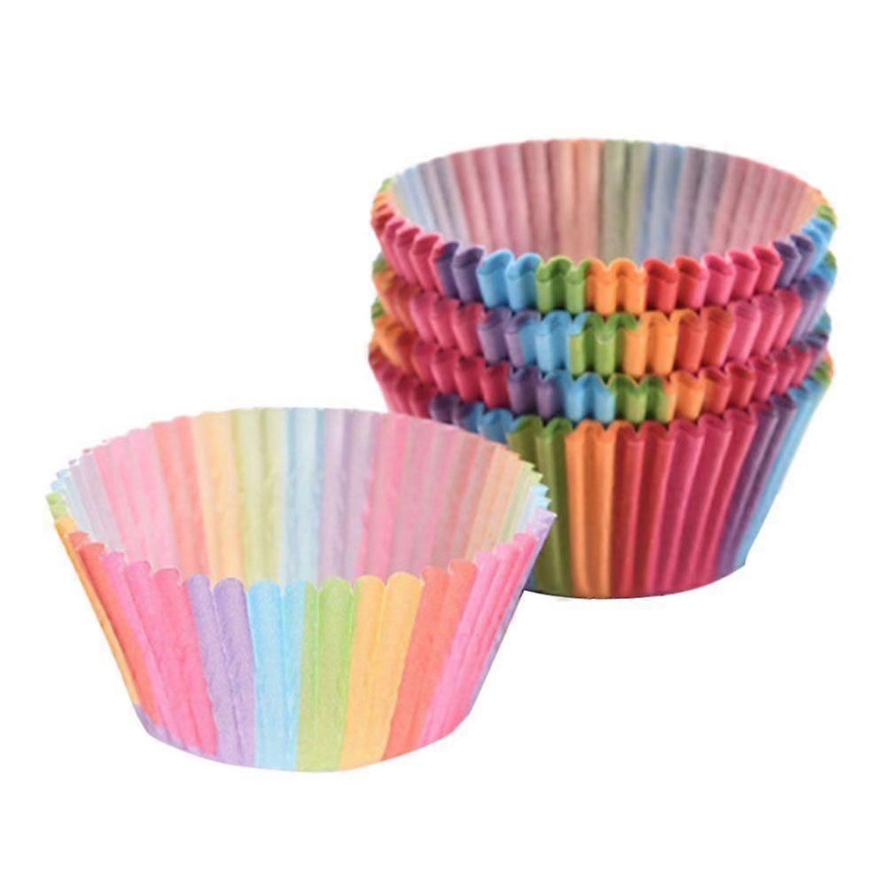 100 Pcs Rainbow Baking Cake Paper Cup Chocolate Glutinous Cake Holder Baking Material