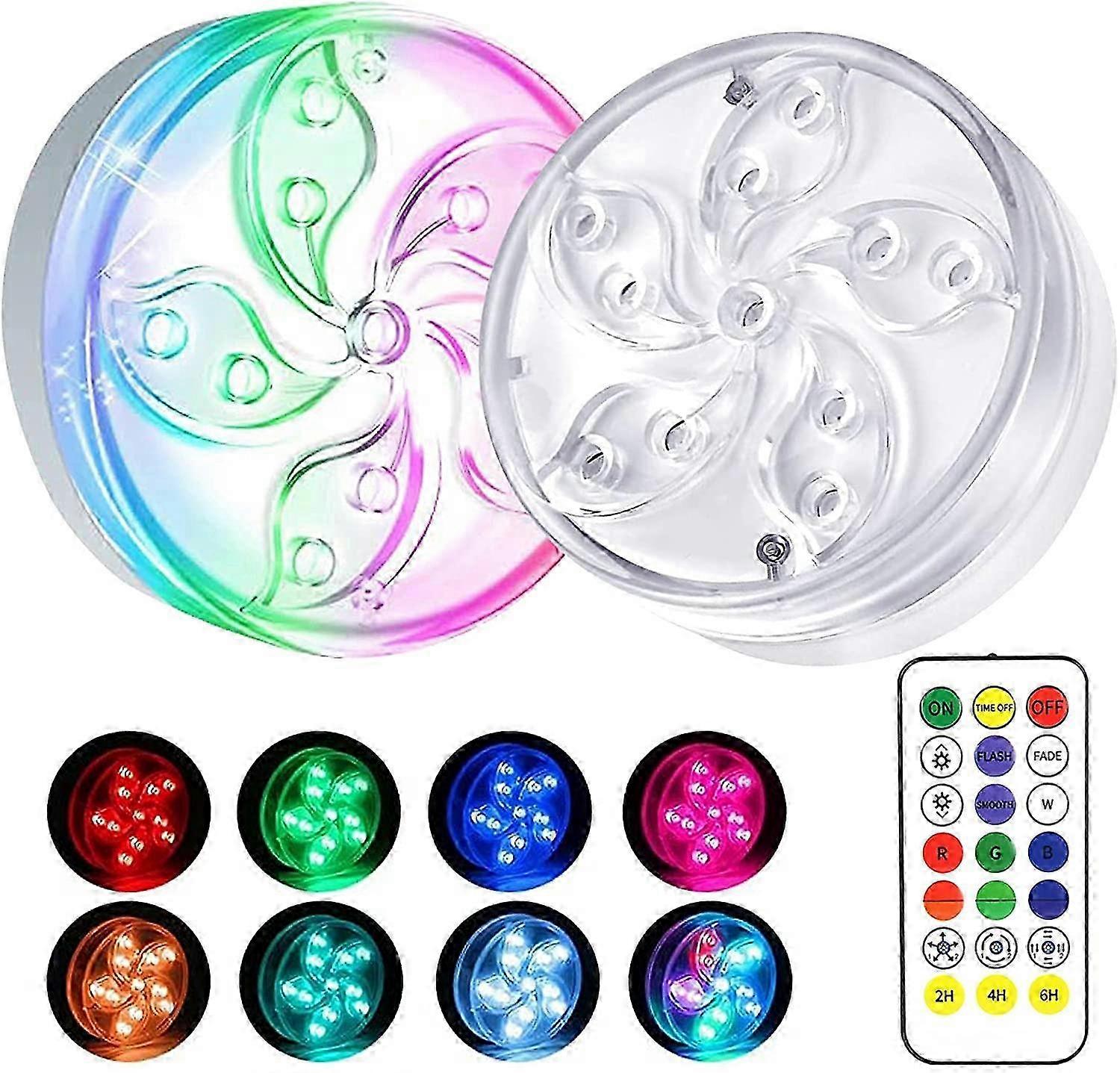 Pack of 2 Waterproof LED Lights for Underwater Use, Battery Powered Hot Tub Lights with RF Remote Control, Suitable for Various Applications
