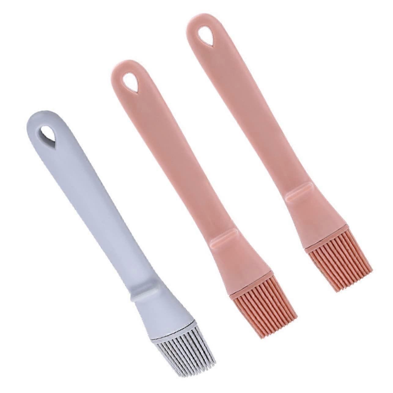 Heatresistant oil brush made of silicone 3piece baking brush tool set Stylish and comfortable handle for grilling baking Random color