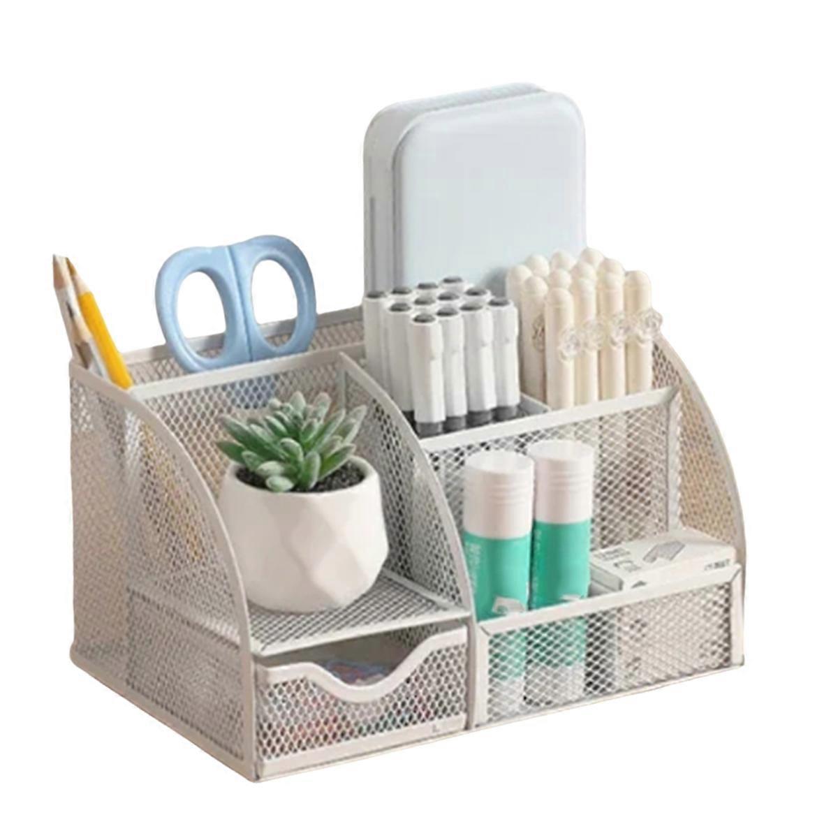 22x14x12.5cm Multi Grid Metal Pen Holder and Wholesale Office Stationery Storage Drawer Style