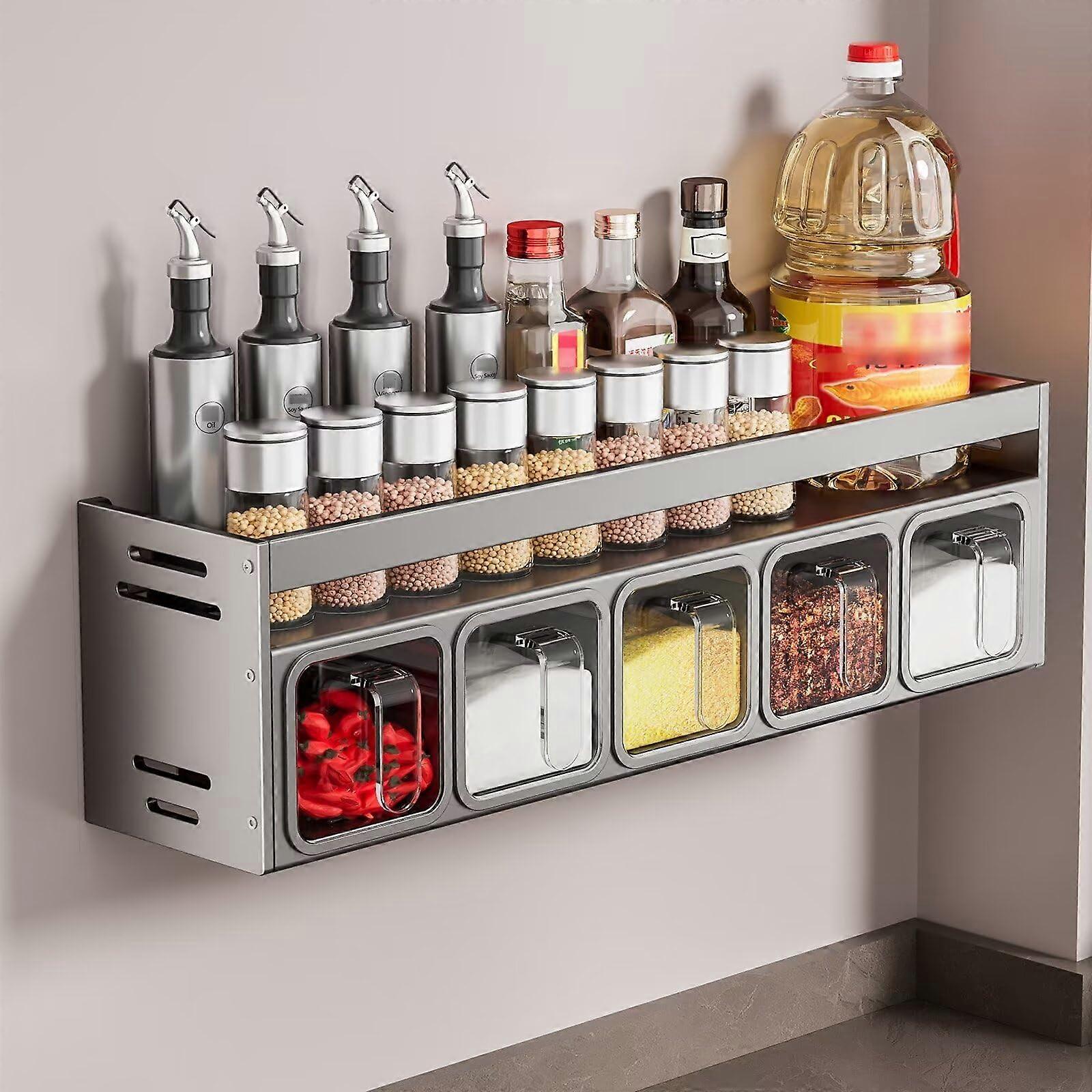 Spice Rack with Spice Jars, Spice Rack Standing Wall, Spice Organiser for Kitchen, Worktop, Cabinet, No Drilling Required Gray