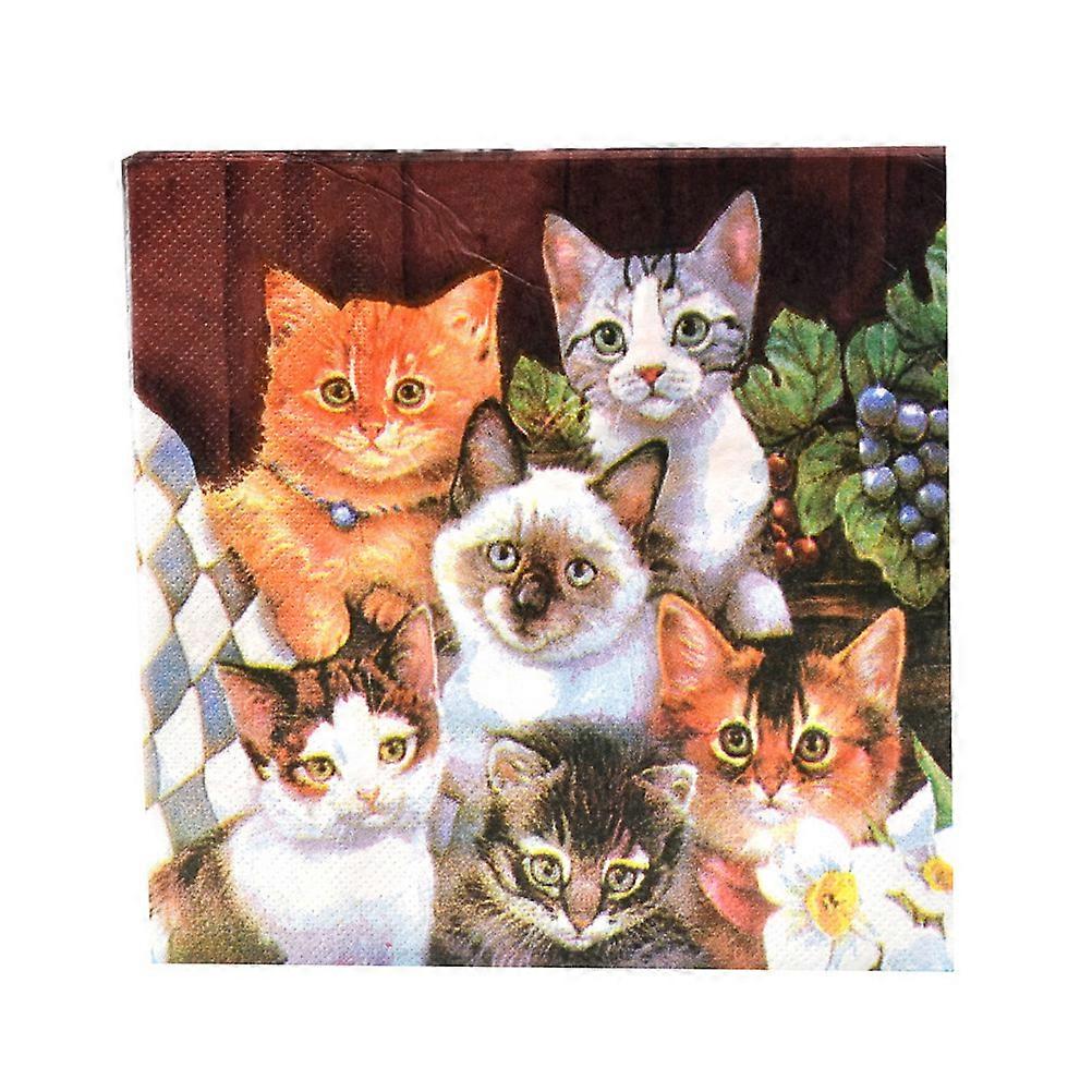 Decorative Dinner Napkins Cat Pattern Tissue Paper for Daily Users Assorted Color 80Pcs