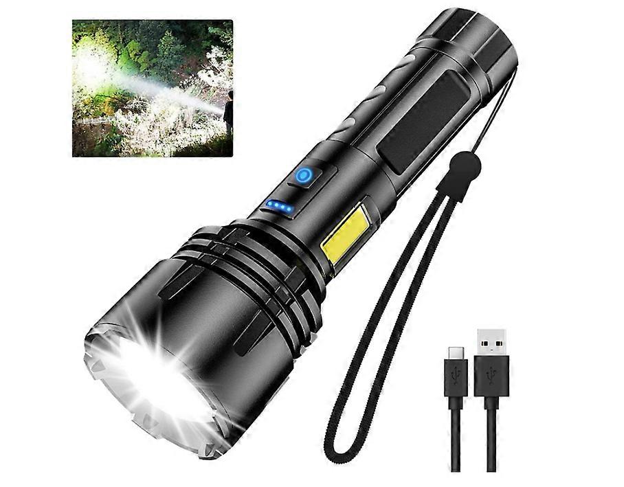 Powerful Rechargeable Flashlight 90000 High Lumens, XHP70.2 High Powered Super Bright LED Tactical Flashlight with COB sidelight(Black)