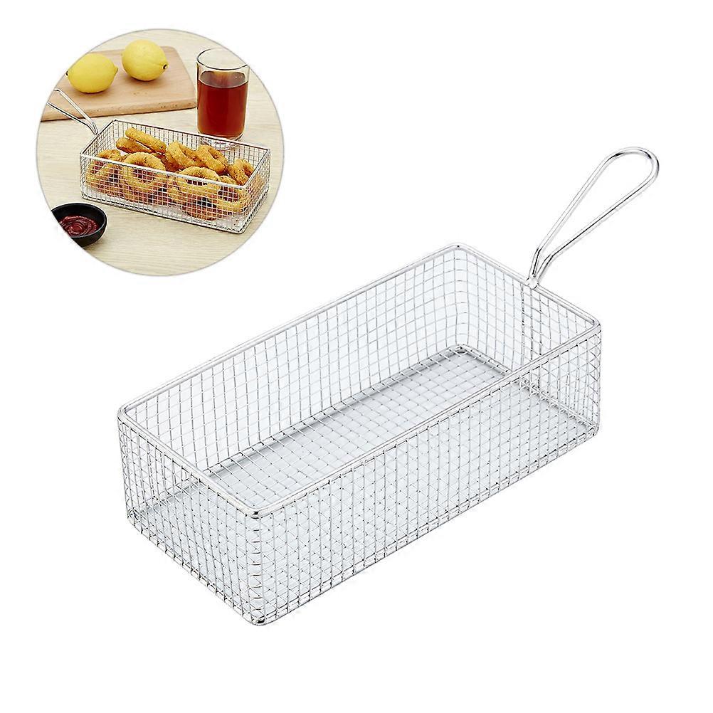 Stainless Steel Rectangular Fry Basket with Handle Mesh Filter for Deep Frying Snacks, Fruits, French Fries, and Wings