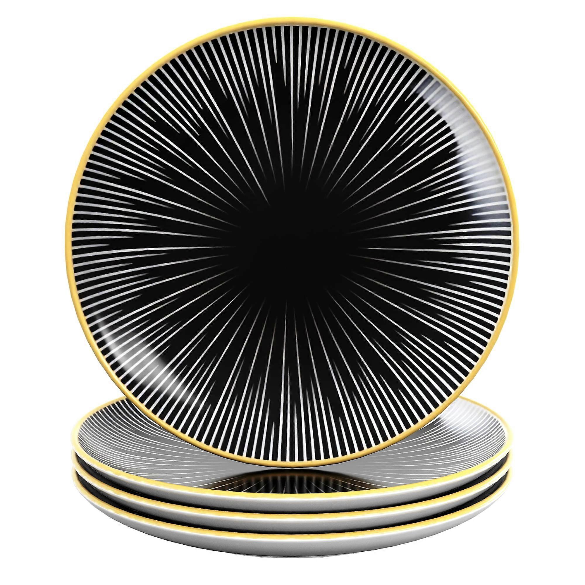 Black White Porcelain Plates Striped Pattern 15.3 cm