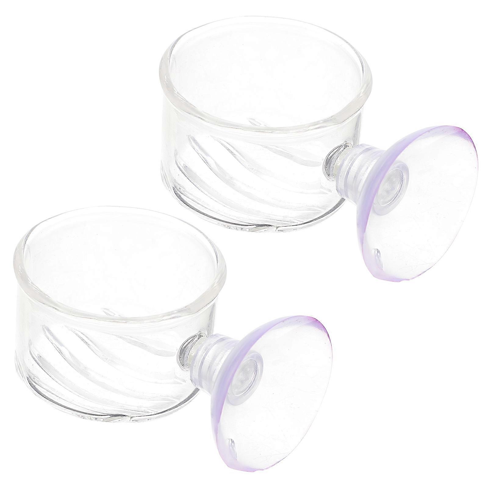 Fish Tank Feeding Cups Glass Aquarium Management Fish Tank Accessories Round Shape Smooth Surface Design 2Pcs
