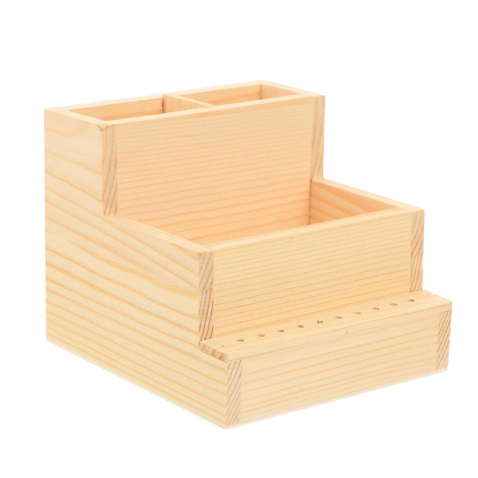 Nail Brush Holder Log Material Tool Organizer For Manicurists 12.3x11.5cm DIY Patterns 1Pack