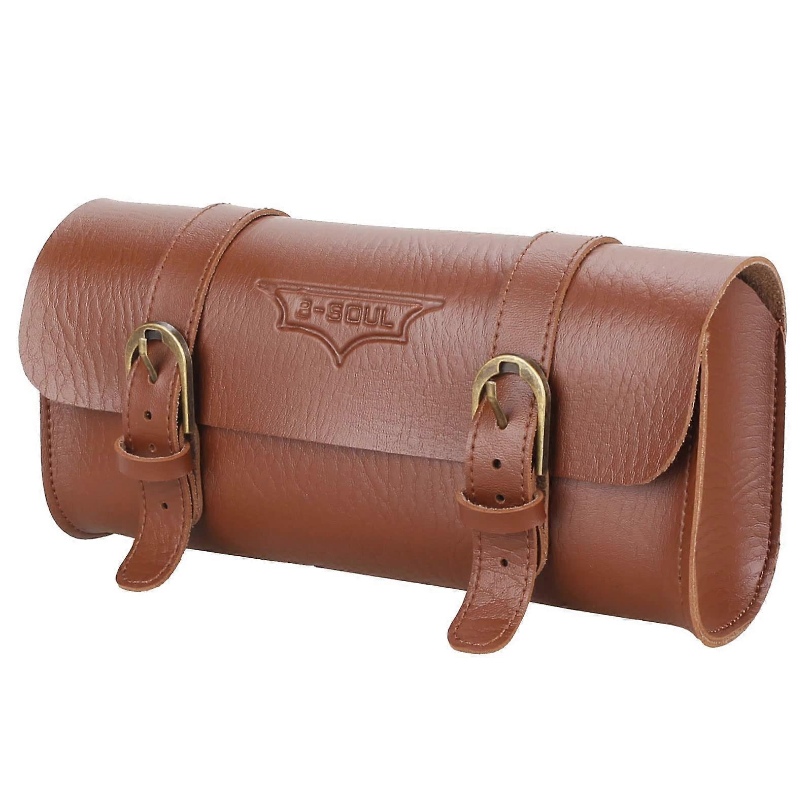 Motorcycle Handlebar Bag Saddlebag Leather Handmade With Straps Fork Bag Roll Storage Tool Pouch Brown