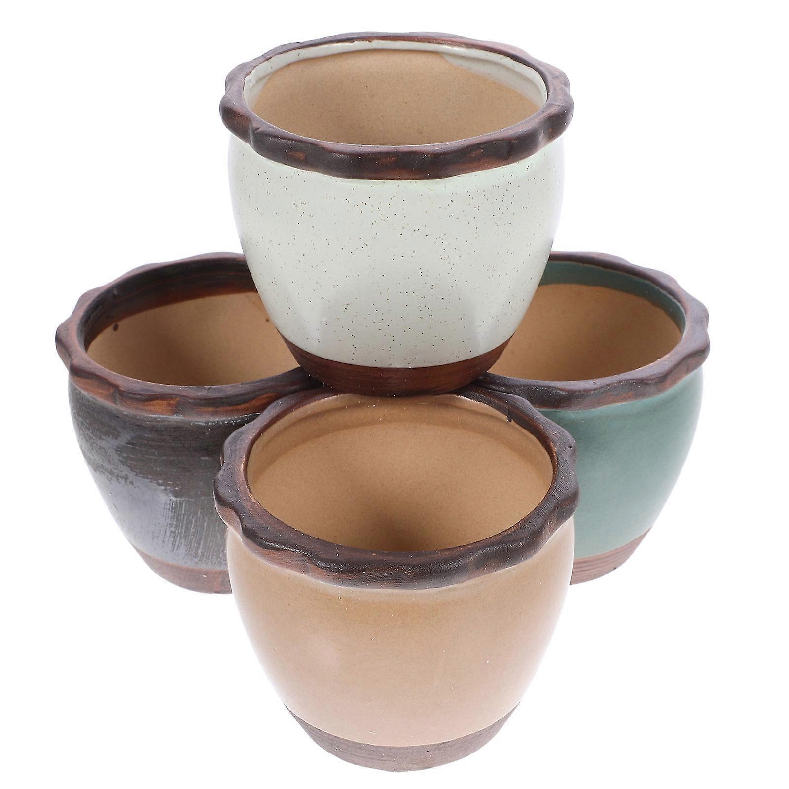 Cute Succulent Pots Mini Succulent Pots Ceramic Planters for Outdoor Windowsill Use Assorted Color 8.00X8.00X6.80CM Compact 4Pcs