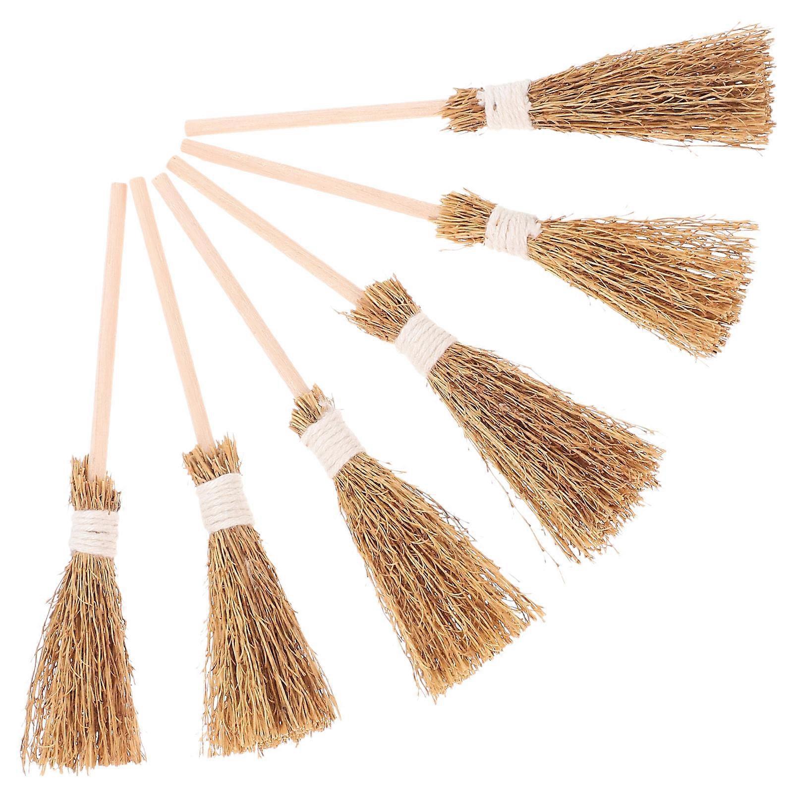 Small Straw Broom Halloween Character Decoration 6Pcs Beige Chinese Silvergrass For Theme Party