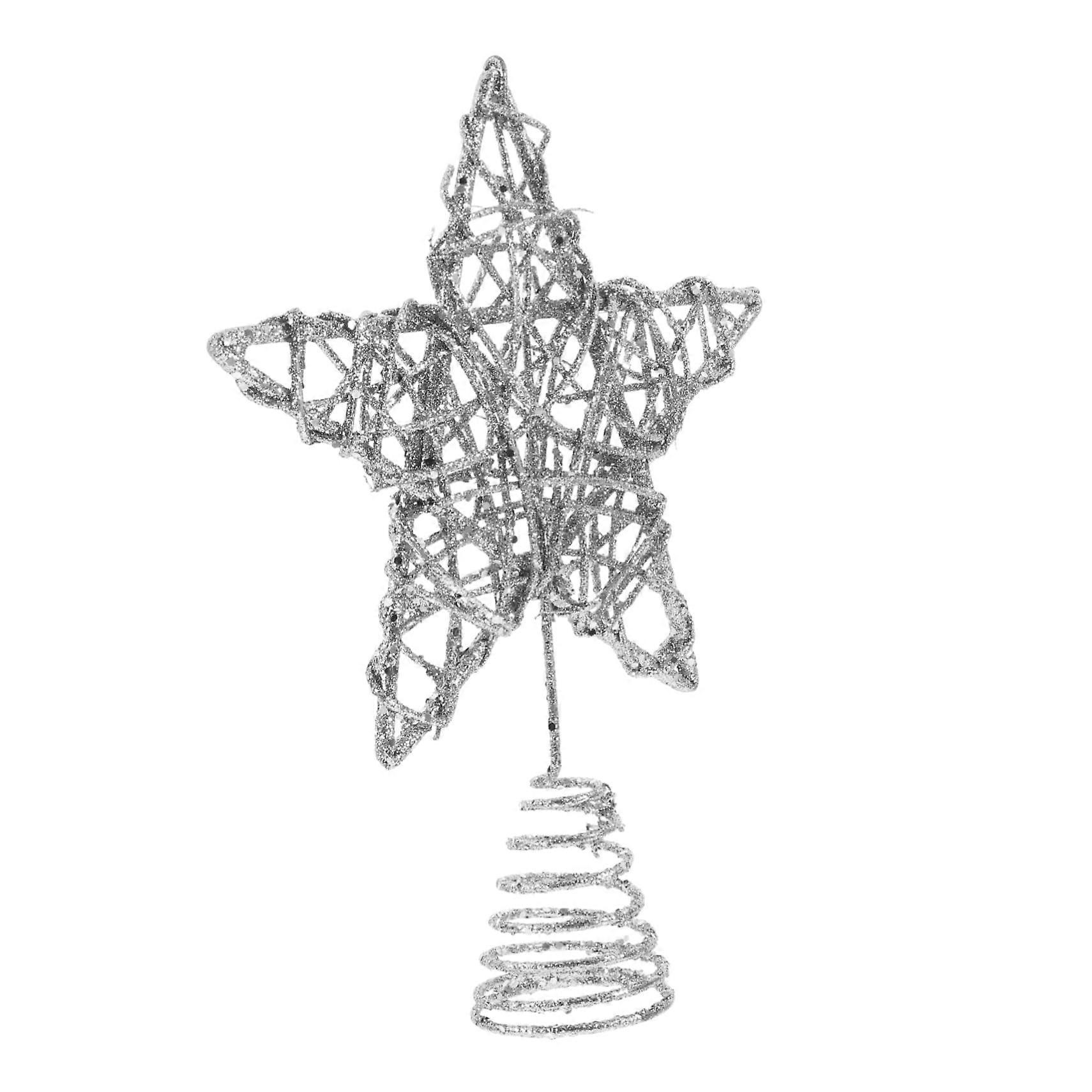 Christmas tree topper with hollowedout star, rattan circle, silvercolored sparkling tree topper made of wrought iron for Christmas decoration