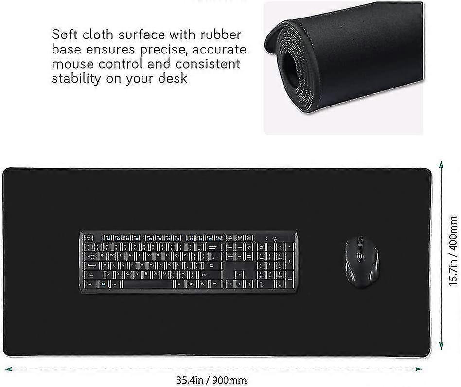 Professional Large Mouse Pad & Computer Game Mouse Mat Suitable for Various Brands (35.4x15.7x0.12in, 90x40 Black)