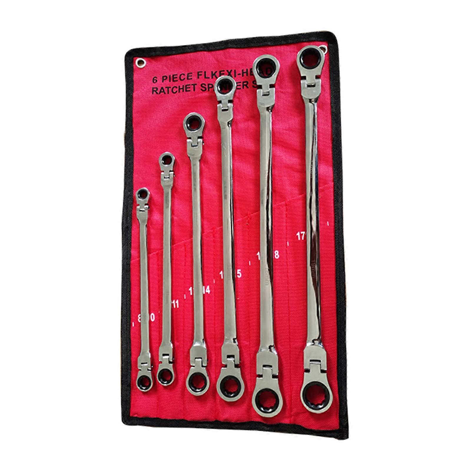 Extra Long Ratchet Wrenches With Flex Head, Double Socket Set, Metric 6-Piece 8-19mm, Chrome Steel Hand Repair