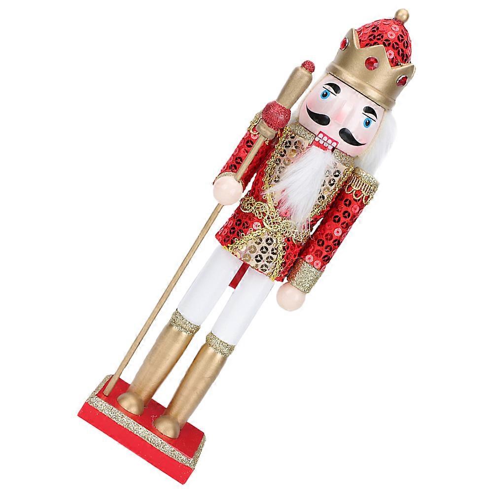 Wooden Nutcracker Ornaments Christmas Nutcracker Statue Soldier Modeling Design Red 31CM For Office Decoration 1Pcs