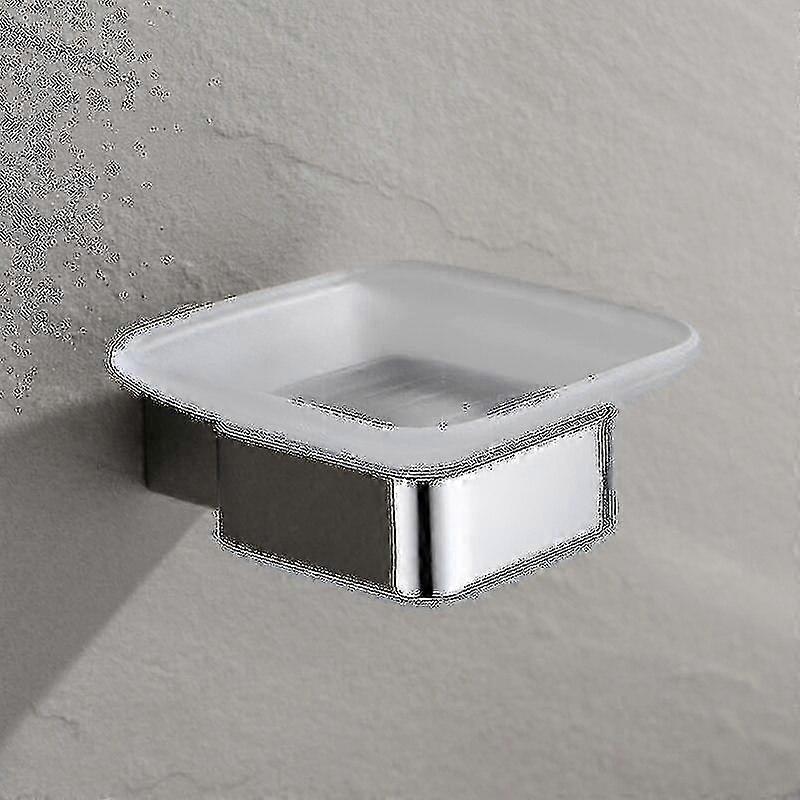 Wall Mounted Chrome Square Soap Dish Holder with Glass Bathroom Case