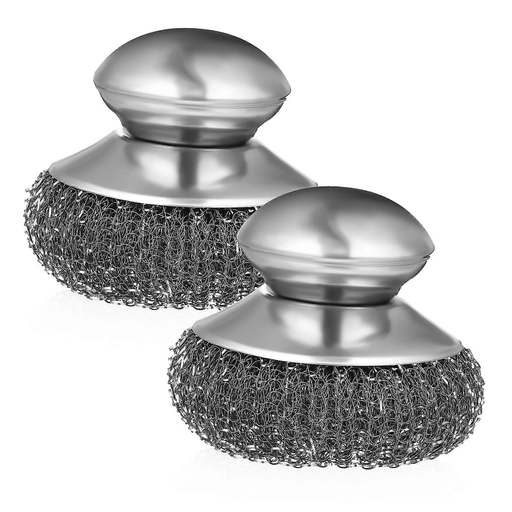 2 Pack Stainless Steel Scrub Brushes for Pots and Pans, Kitchen Dish Washing Cleaner, Rust-Resistant Handle Scraper