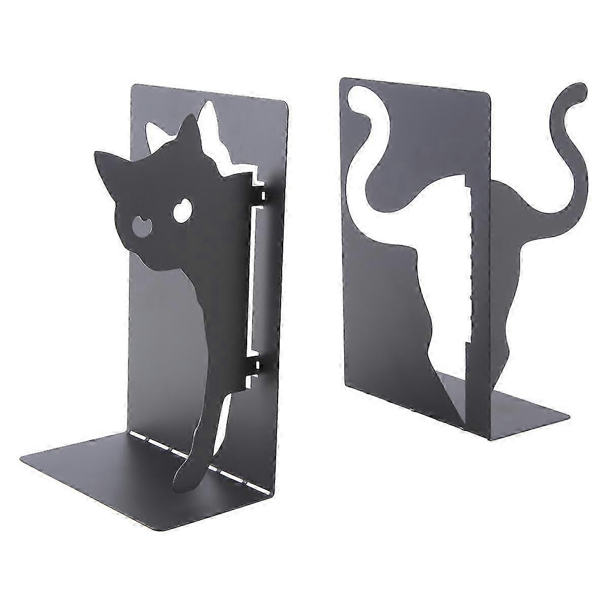 Cat Shaped Bookends - Metal Decorative Holders for Books and Magazines with Non-Slip Pads, Round Corners