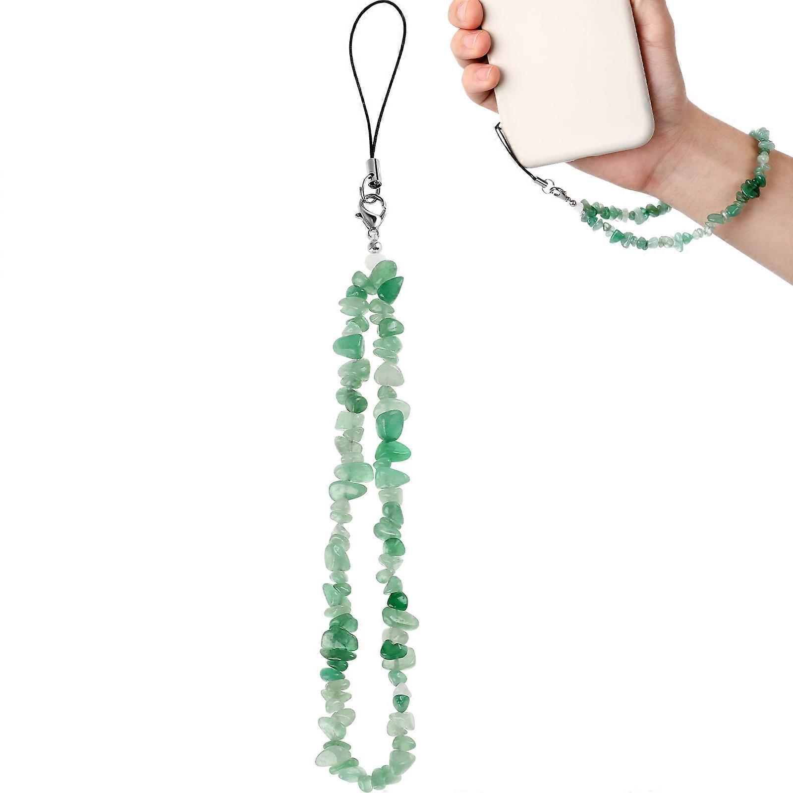 Beaded Lanyard Wrist Strap Crystal Stones Pendant Keychain Fashionable -Lost Green 20.00X0.50X0.30CM 1Pack
