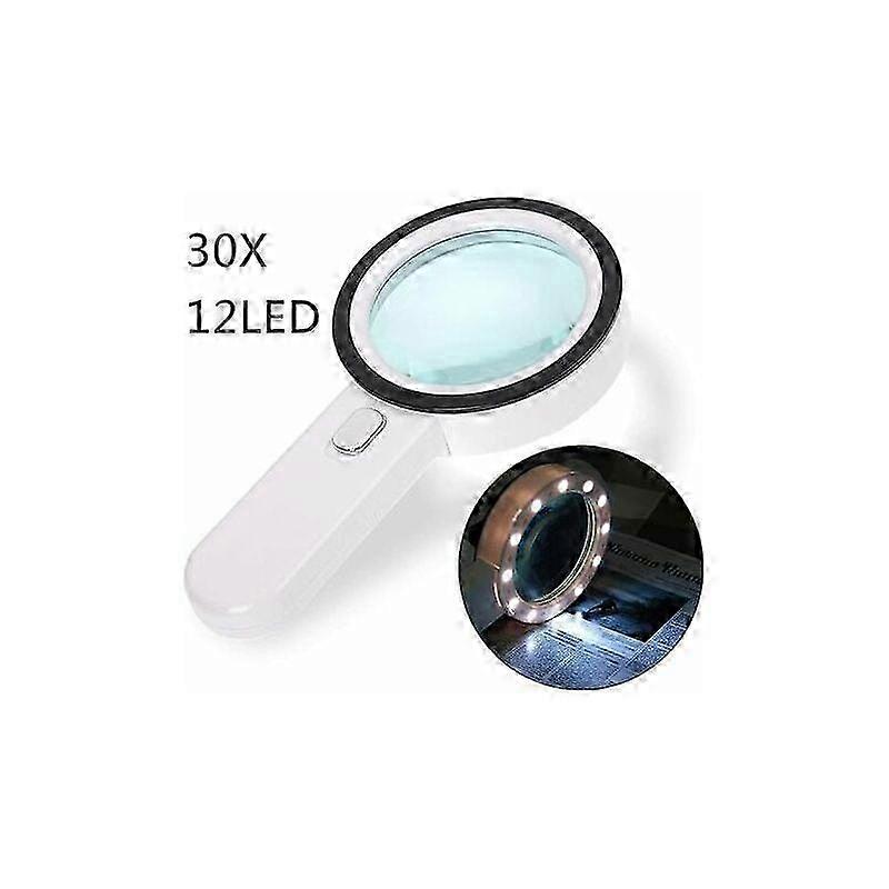 Magnifying Glass with 12 LED Light 30X, Large Pocket Magnifier for Jewelry, Watchmaking, Crafts, Kids, and Seniors